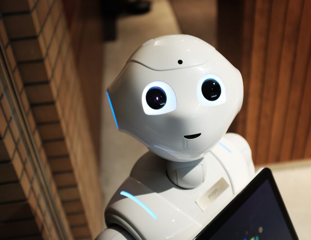 A humanoid robot looking directly at the camera.